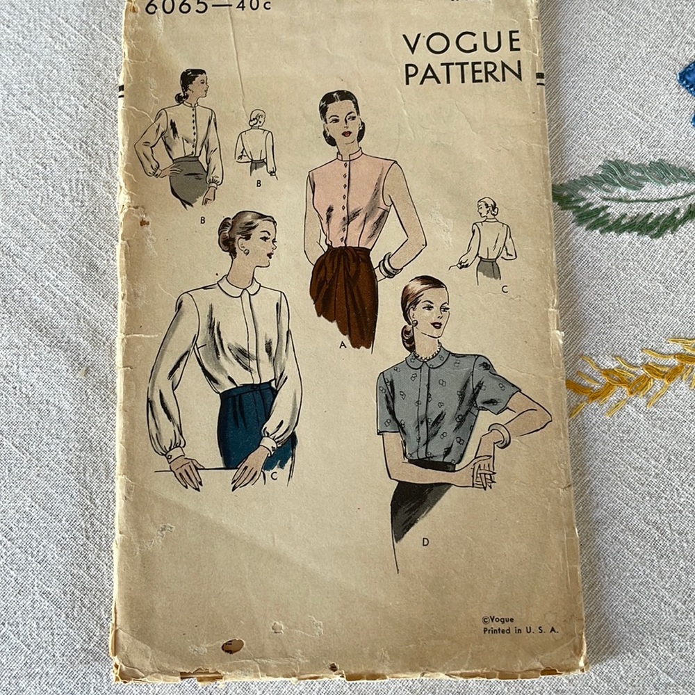 Vintage Vogue Pattern, 6065, size 18, 36 bust, 39 hip ca 1940's or 1950's